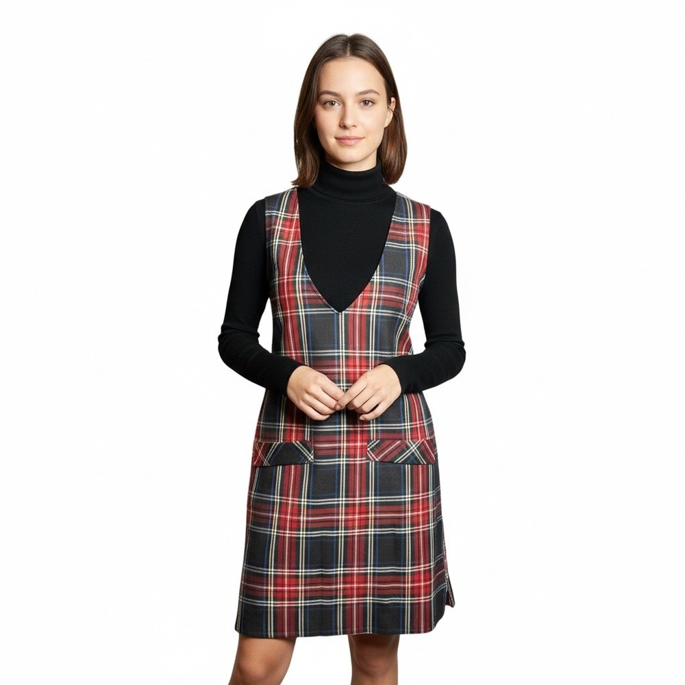 Vintage 70s 80s Worthington Red Plaid Dress Tartan Jumper Size Petite 12